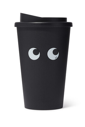 فنجان قهوة قابل لإعادة الاستخدام بنقشة عيون وشعار الماركة